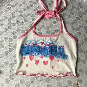 Shein Medium Graffiti White Pink Beautiful Halter Crop Top